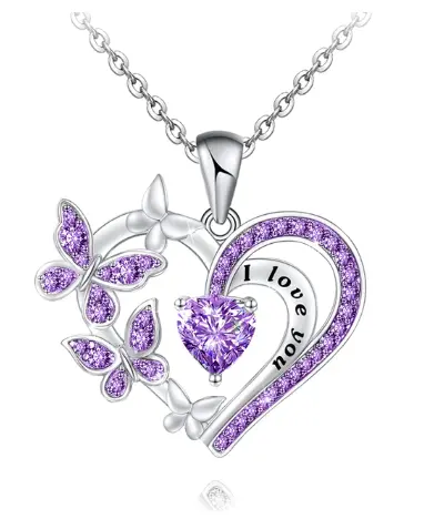 Collier Papillon Coeur Parme