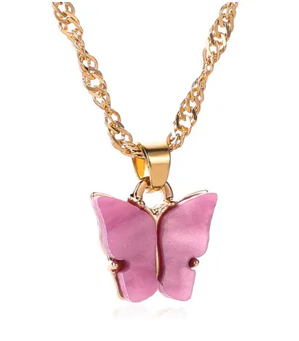 Collier Papillon Rose
