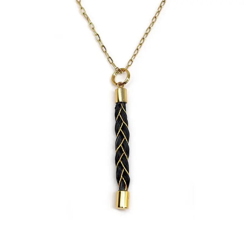 Collier pendentif crins de cheval Tresse 4 mèches - Fils d'or ou argent