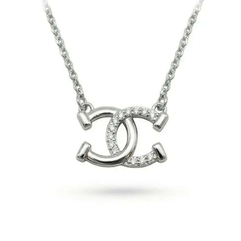 Collier pendentif - Double Fers à Cheval entrecroisés - argent massif et zircons