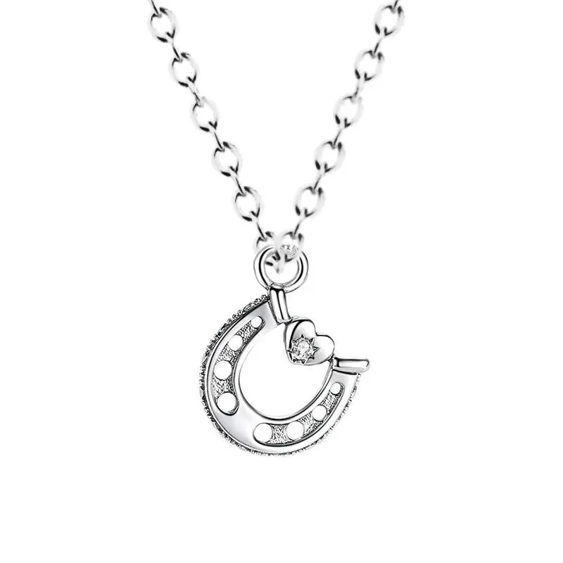 Collier pendentif Fer à cheval coeur et zircon - argent massif