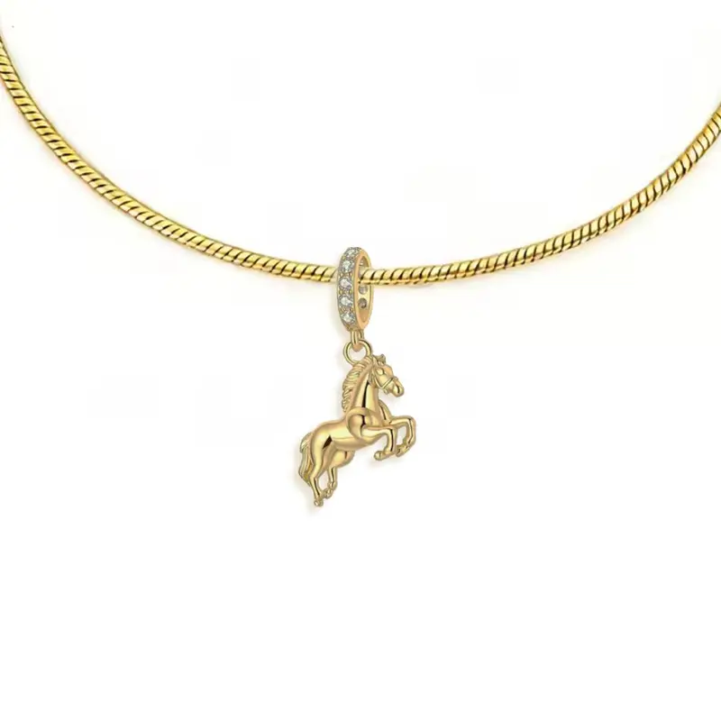 Collier pendentif - Petit cheval argent massif - Plaqué or et zircons