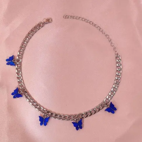 Collier Rétro Papillon Bleu