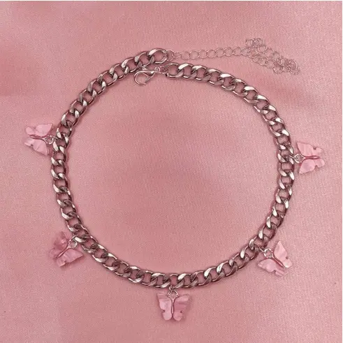 Collier Rétro Papillon Rose