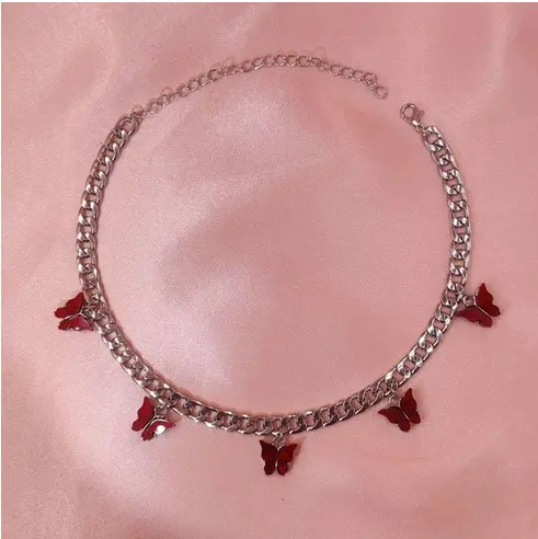Collier Rétro Papillon Rouge
