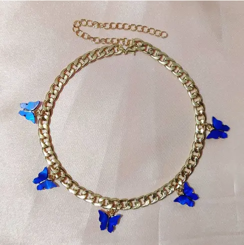 Collier Vintage Papillon Bleu