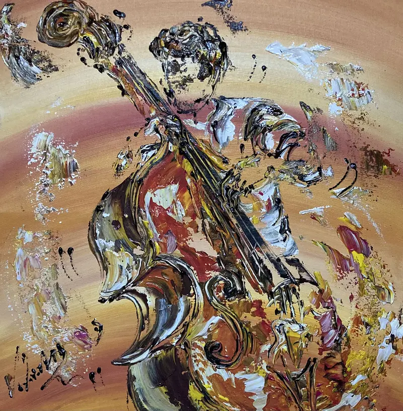 Contrebassiste Musicien - Peinture de 40x40 cm