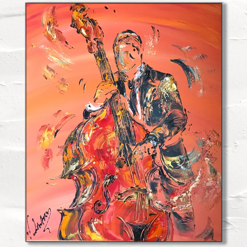 Contrebassiste - Peinture sur toile 55x46cm
