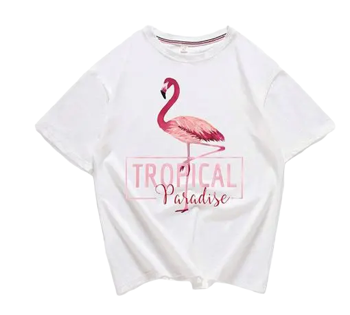 Crop Top T-shirt Flamant Rose Femme Blanc