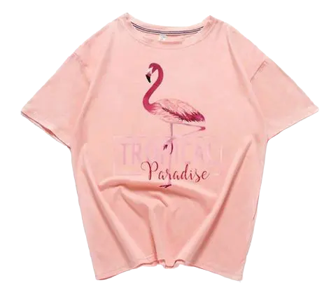 Crop Top T-shirt Flamant Rose Femme Rose