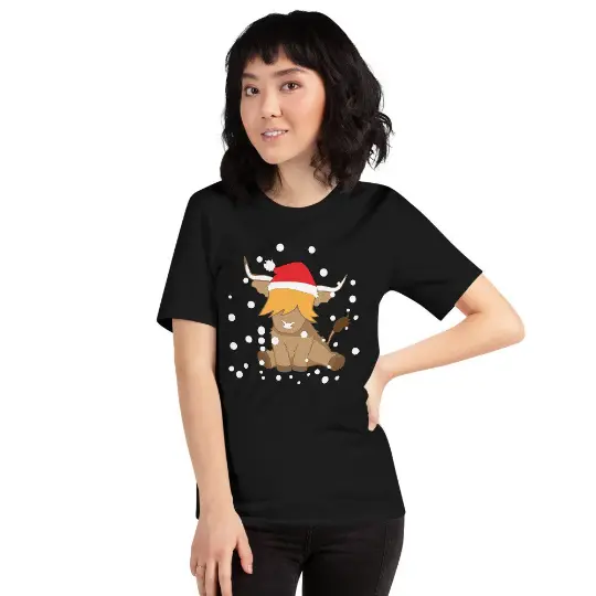 Cute christmas santa highland cow t-shirt for woman