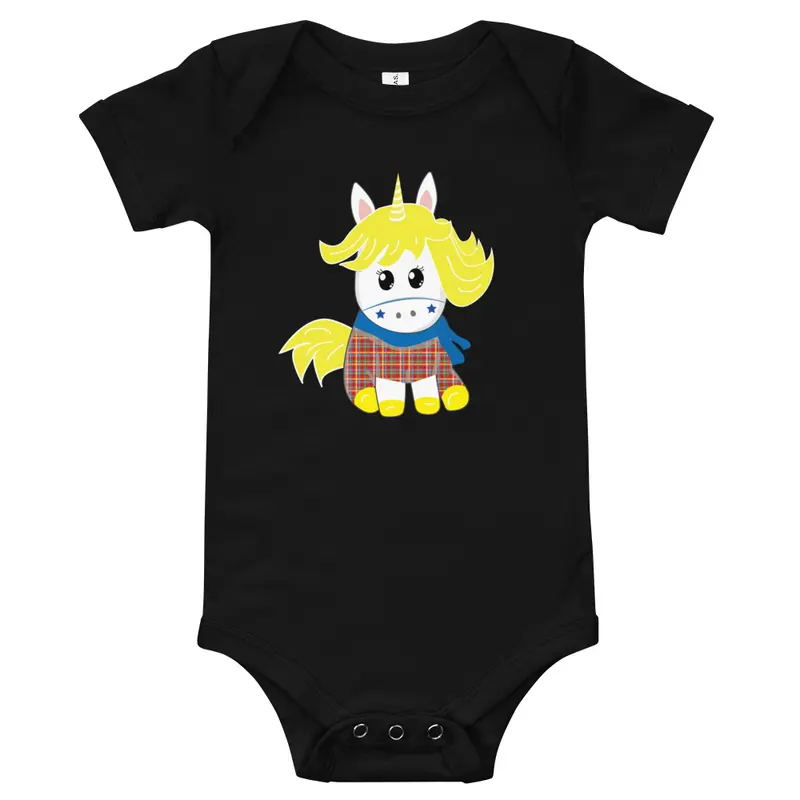 Cute Scottish tartan unicorn baby bodysuit for scottish baby girl