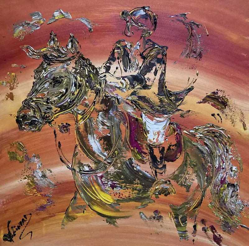 Equitation Cheval cavalier - Peinture sur toile 50x50cm