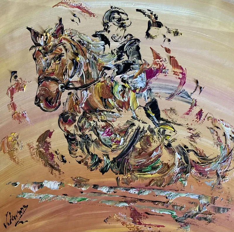 Equitation Cheval - Peinture sur toile 50x50cm
