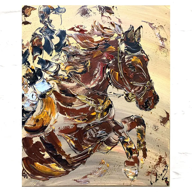 Equitation Cheval - Peinture sur toile 50x61cm