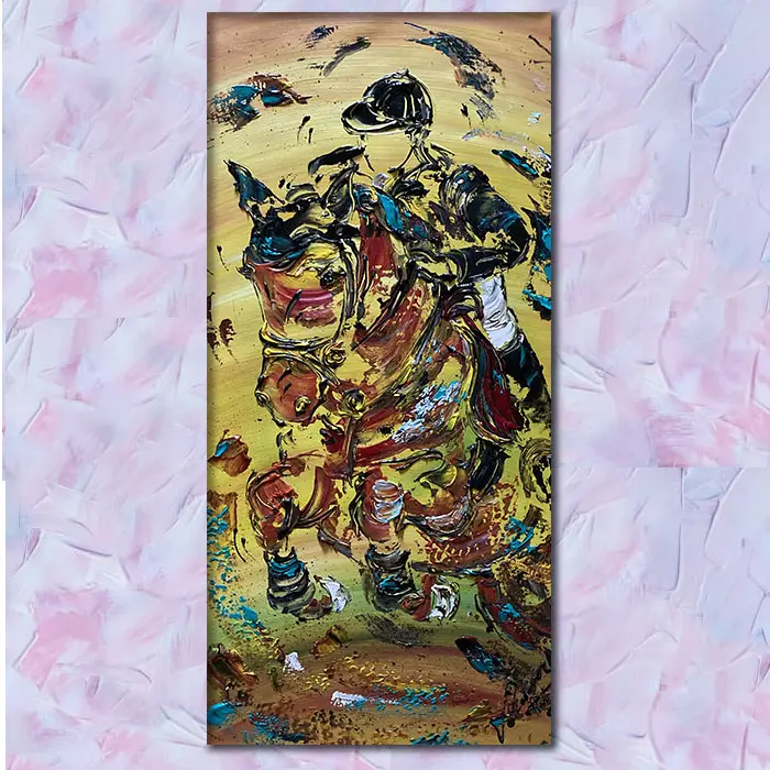 Equitation - Peinture sur toile 30x60cm