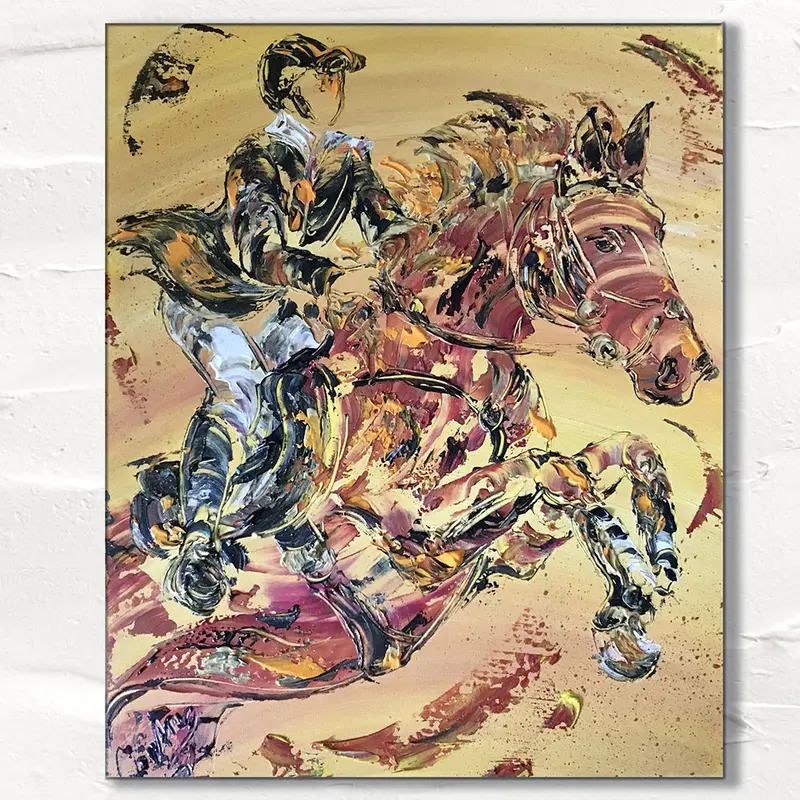 Equitation - Peinture sur toile 55x46cm