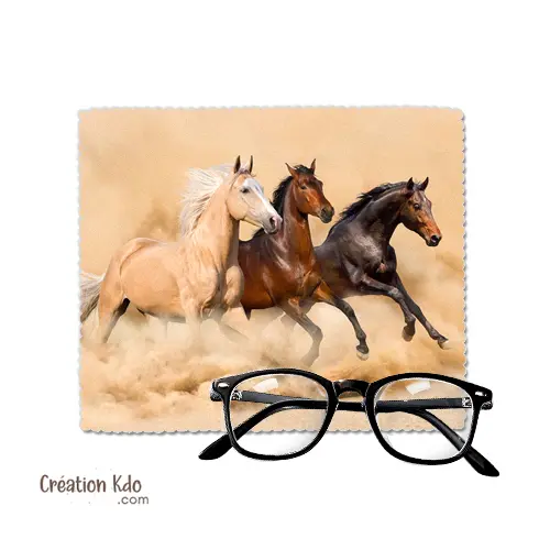 Essuie-lunette avec photo de chevaux qui courent, en microfibre Chiffonnette petit chiffon