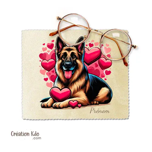 Essuie-lunette Berger Allemand motif coeur fond sépia Chiffonnette chiffon en microfibre