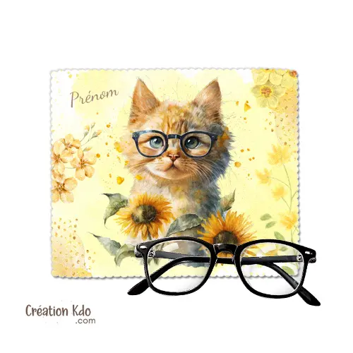 Essuie-lunette chat pastel jaune Chiffonnette nettoyante en microfibre à personnaliser prénom