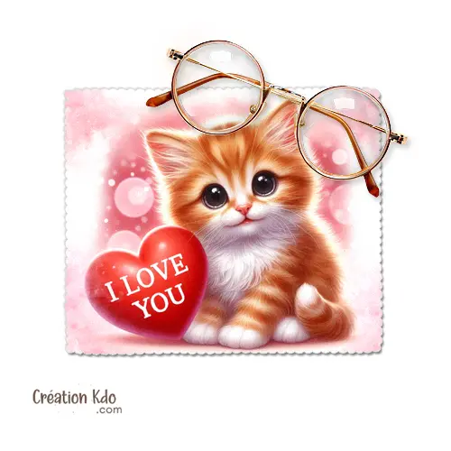 Essuie-lunette chaton I love you Chiffonnette chiffon en microfibre cadeau saint valentin