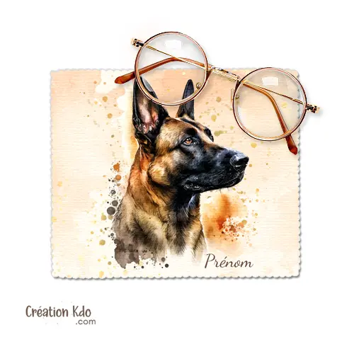 Essuie-lunette chien motif portrait de Malinois chiffonnette en tissu microfibre