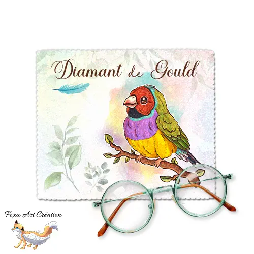 Essuie-lunette, Chiffonnette Microfibre Diamant de Gould, Oiseau d'Ornement - Illustration Nature - 8 Couleurs Personnalisables
