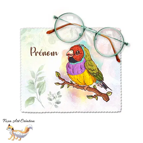 Essuie-lunette, Chiffonnette Microfibre Diamant de Gould, Oiseau, prénom personnalisable, Illustration Nature - 8 Couleurs Personnalisables