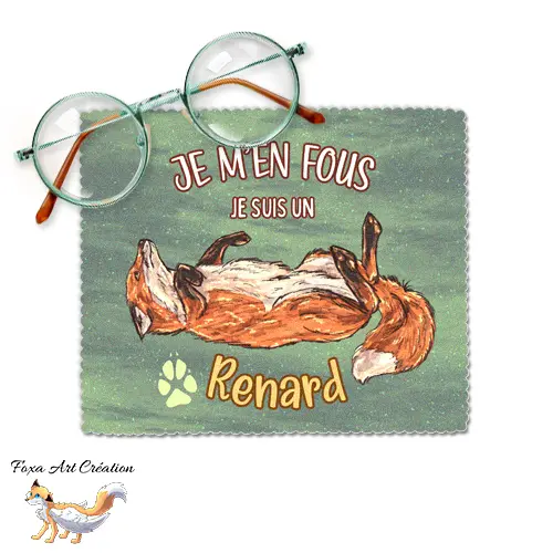 Essuie-lunette, Chiffonnette Microfibre Motif "Je m'en fous je suis un renard", cadeau humour mignon