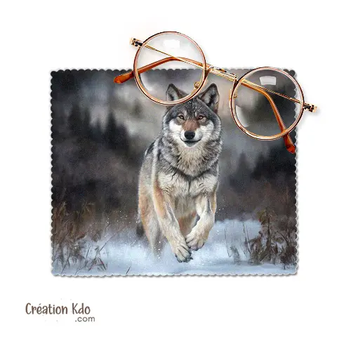 Essuie-lunette loup Chiffonnette nettoyante en microfibre motif loup dans la neige