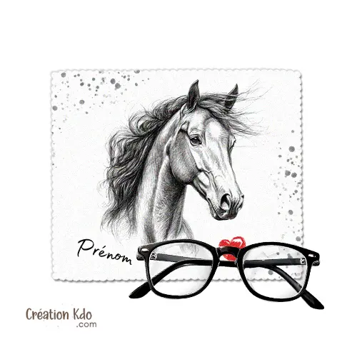 Essuie-lunette microfibre Chiffonnette dessin crayon cheval personnalisé prénom (modèle 2)
