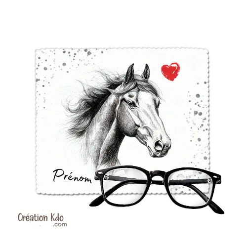 Essuie-lunette microfibre Chiffonnette dessin portrait cheval personnalisé prénom (modèle 5)