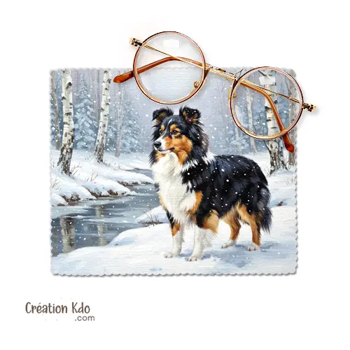 Essuie-lunette motif Berger des Shetland tricolore dans la neige Chiffonnette tissu microfibre