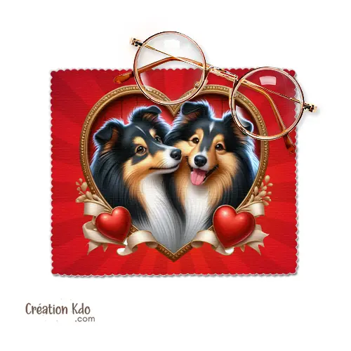 Essuie-lunette motif Berger des Shetland tricolores coeur rouge Chiffonnette tissu microfibre