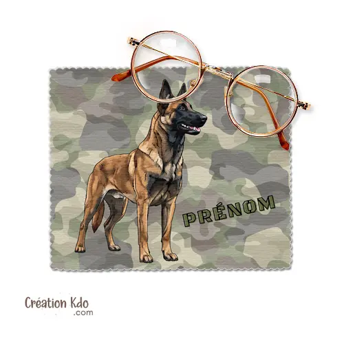 Essuie-lunette motif chien Malinois camouflage tactique chiffonnette en microfibre