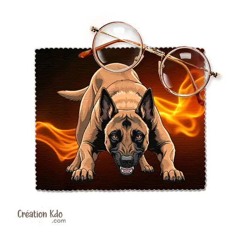 Essuie-lunette motif chien Malinois flamme chiffonnette en microfibre