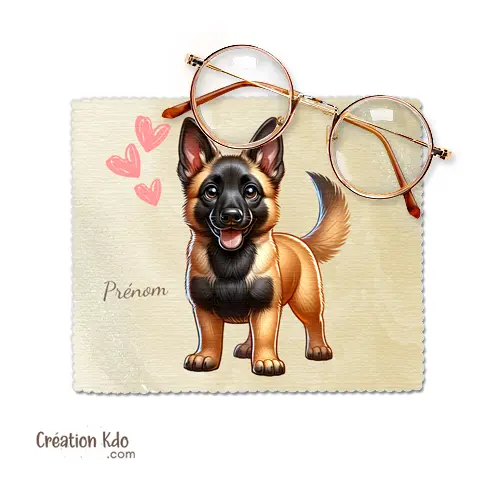 Essuie-lunette motif chien Malinois style chibi chiffonnette en microfibre