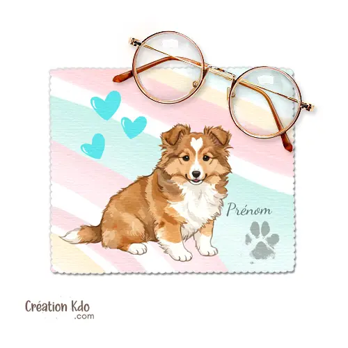 Essuie-lunette motif de Berger des Shetland avec coeurs Chiffonnette microfibre
