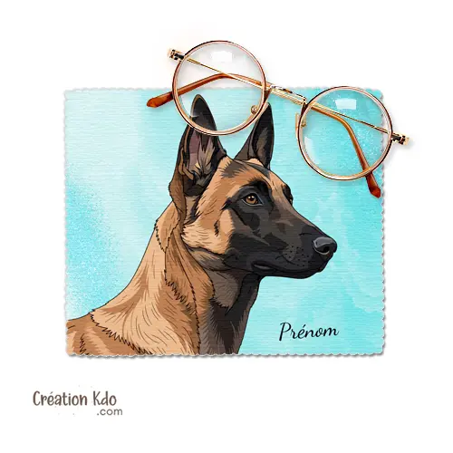 Essuie-lunette motif de portrait chien Malinois dessin chiffonnette personnalisée en microfibre