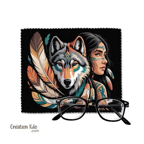 Essuie-lunette motif dessin loup femme native indien Chiffonnette lingette nettoyante en microfibre