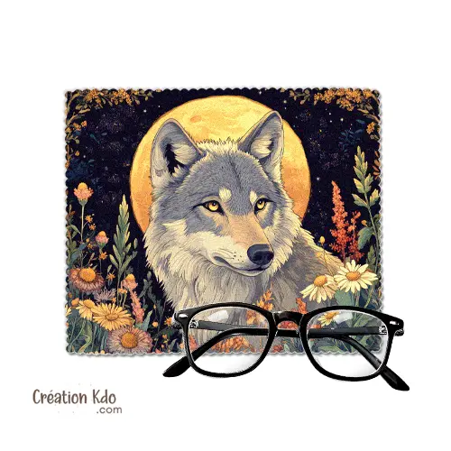 Essuie-lunette motif dessin loup gris Chiffonnette lingette nettoyante tissu en microfibre