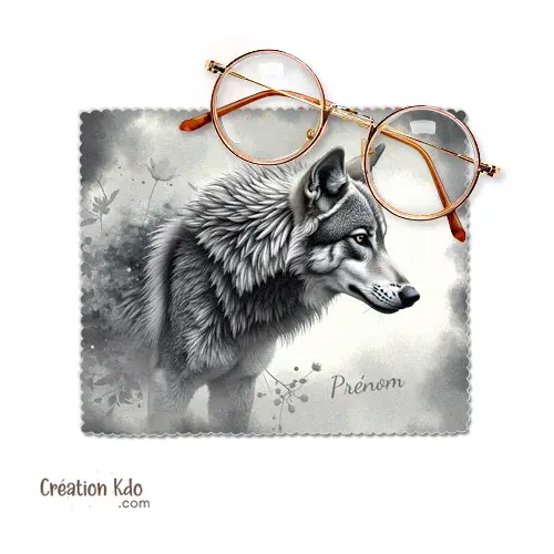 Essuie-lunette motif loup Chiffonnette personnalisé prénom lingette nettoyante tissu microfibre