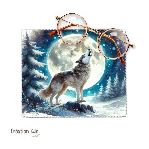 Essuie-lunette motif loup hurlant lune Chiffonnette lingette nettoyante tissu microfibre