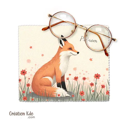 Essuie-lunette motif pastel renard roux Chiffonnette personnalisée prénom nettoyante lingette microfibre
