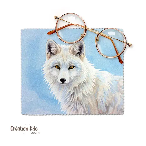 Essuie-lunette motif renard polaire pastel Chiffonnette nettoyante lingette en microfibre