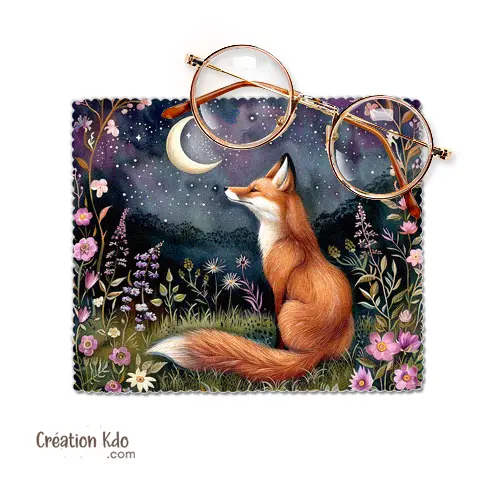 Essuie-lunette motif renard roux thème étoile et nuit Chiffonnette nettoyante lingette microfibre