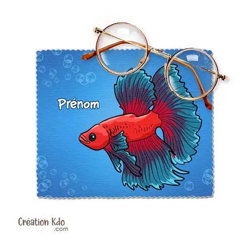Essuie-lunette personnalisé poisson Betta Combattant rouge Chiffonnette microfibre