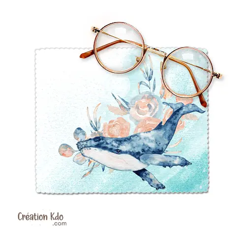 Essuie-lunettes baleine marine floral en tissu Microfibre chiffonnette nettoyante