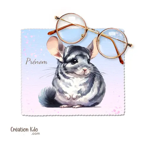 Essuie-Lunettes Chinchilla Aquarelle Personnalisable Prénom - Chiffonnette Microfibre NAC