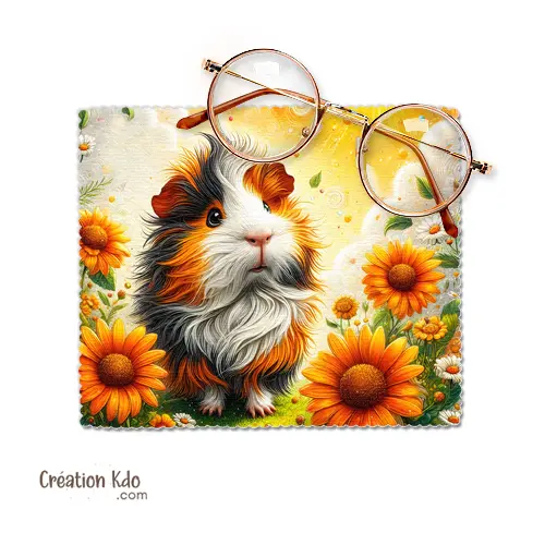 Essuie-Lunettes cochon d'inde et tournesols Aquarelle - Chiffonnette Microfibre